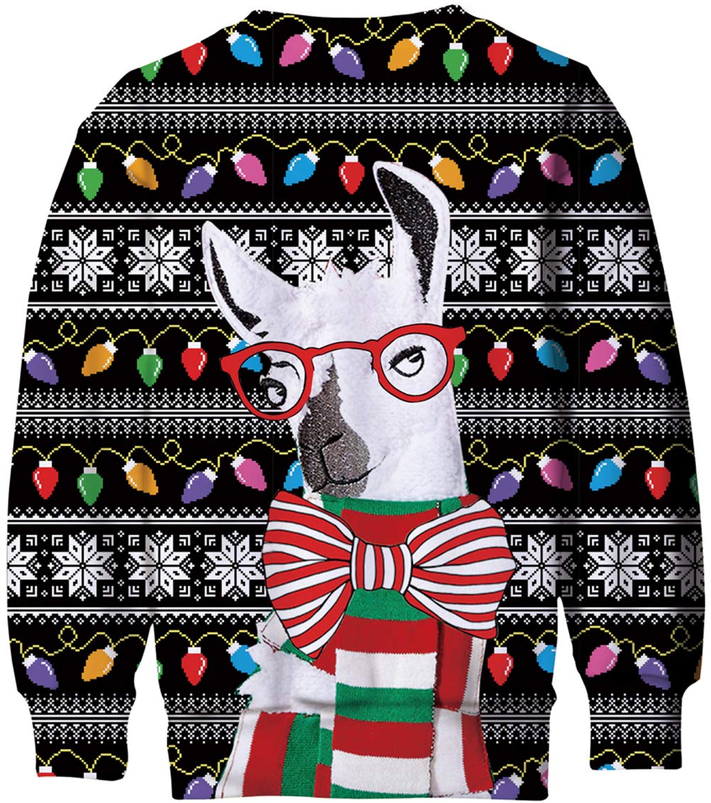 Teenager Boys Girl Ugly Christmas Sweaters Hip Hop Loose Jumper 3D Ugliest Cute Alpaca Red Black Sweatshirt Long Sleeve Amusing Novelty Funny Shirts for Ugly Sweater Party Music Festival Travel School