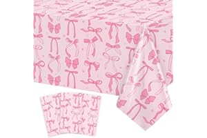 Lopeastar 3Pcs Coquette Birthday Decorations Tablecloths, Pink Bow Birthday Decorations Large Size Rectangle Girls Table Cloths 54 x 108 Inch