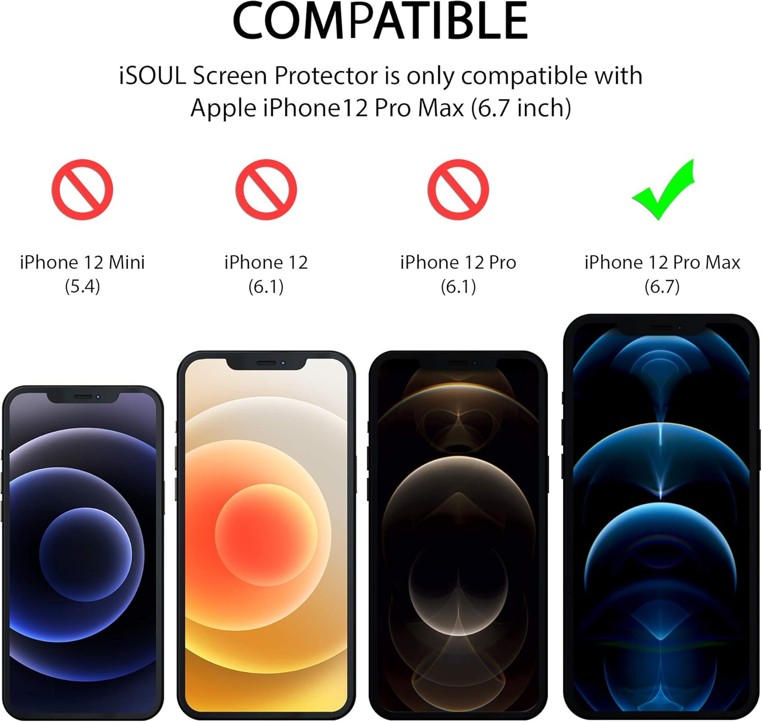 iSOUL Screen Protector Compatible With iPhone 12 Pro Max 6.7 Inch, Tempered Glass Film, 2-Pack, Transparent - Image 3