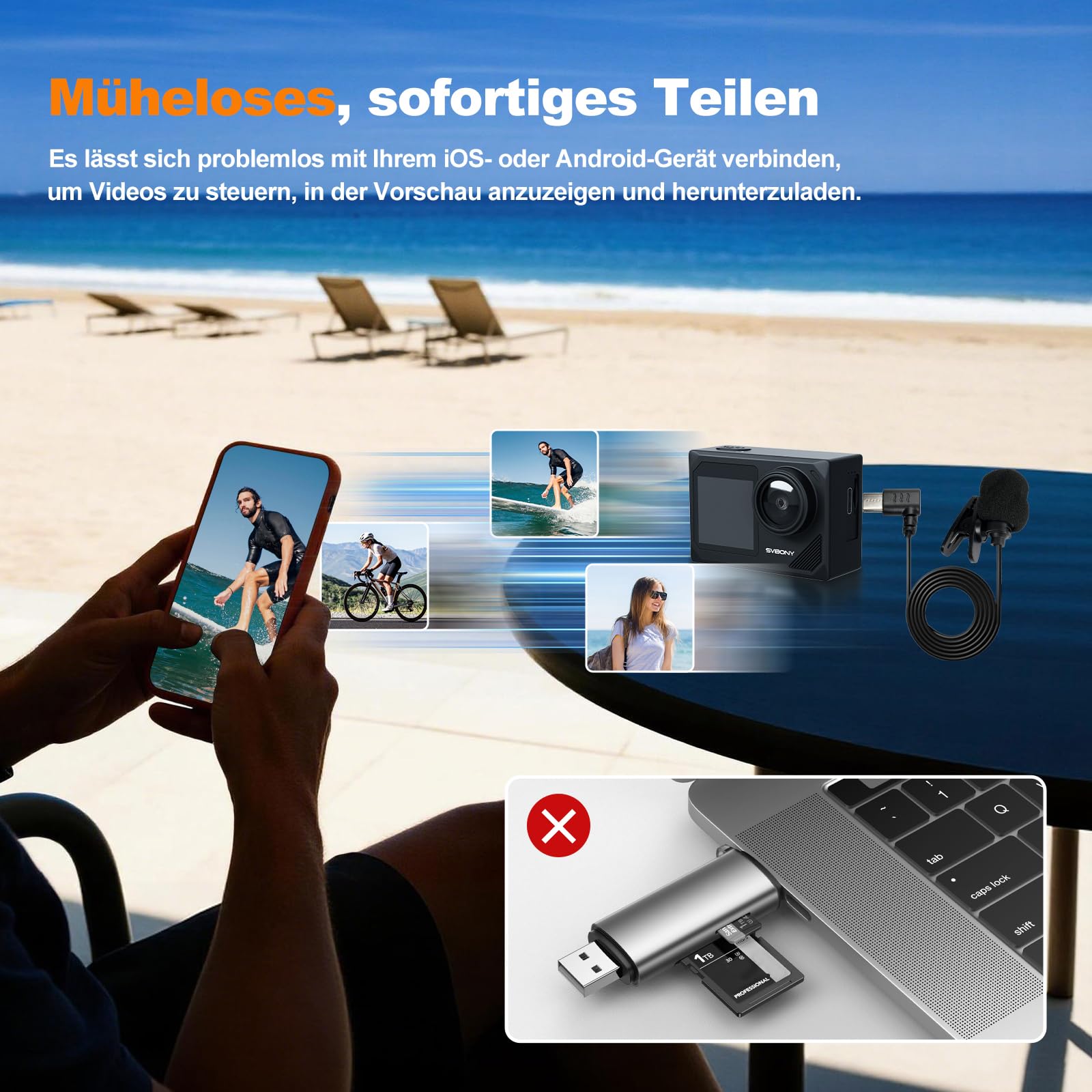SVBONY SVGo2 4K Unterwasserkamera, Action-Kamera mit Externem Mikrofon, EIS, Wasserdicht bis 30m, Touchscreen, Dual-Screen, 2x1350mAh Akkus, 140° Weitwinkel, WLAN, Zubehörset zum Schnorcheln、Skifahren 7