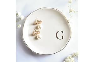 Yoqanr Ceramic Jewelry Tray Ring Dish Personalized G-Monogrammed Engagement Wedding Gifts, for Birthday Mother's Day for Women, Ceramic White 4.75" (G)
