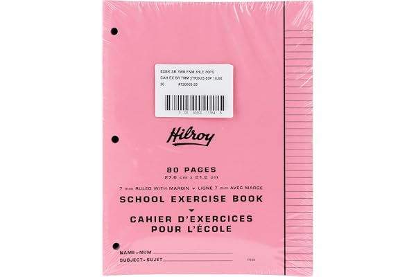 Hilroy Stitched Exercise Book, 7 mm Ruled with Margin, 3-Hole Punched, 80 Pages/40 Sheets, 20-Pack, Assorted Colour Covers (1