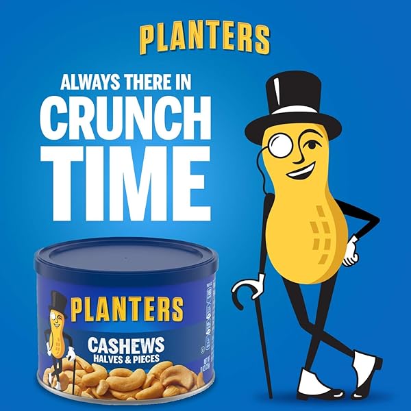 PLANTERS CASHEW HALVES & PIECES, 8 OZ CANISTER – CASHEWS ROASTED IN PEANUT OIL – SEASONED WITH SEA SALT – SNACKS FOR ADULTS – RESEALABLE LID FOR LONG-LASTING FRESHNESS – KOSHER