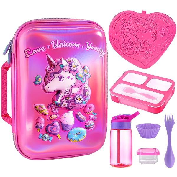 KIDS LUNCH BOX BAG SET: GIRLS UNICORN LUNCH...
