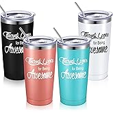 Suclain 4 Sets Thank You Gifts Employee Appreciation Gifts 20oz Tumbler Thank U for Being Awesome Stainless Steel Travel Tumbler with Lid Straw Bulk (Light Blue,Rose Gold,Black,White)