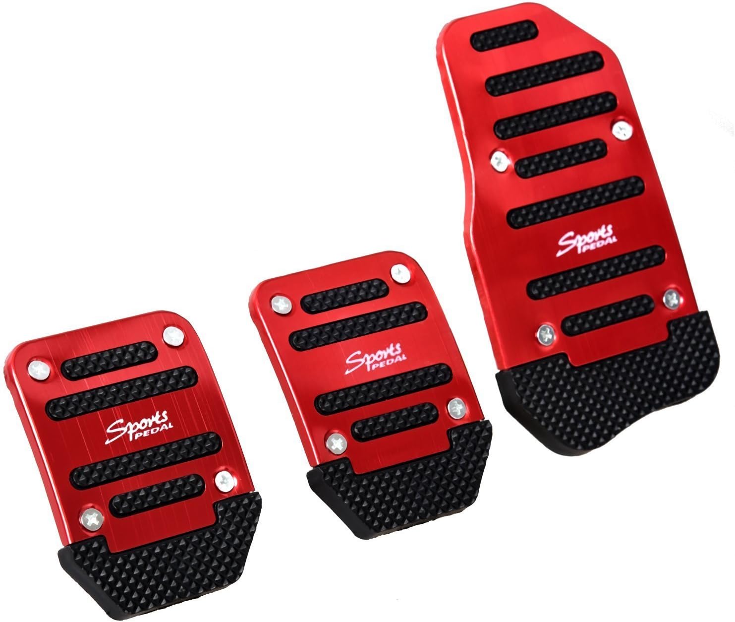 AutoSunShine 3 Pcs Car Styling Universal Aluminum Manual Transmission Non-Slip Metal Plastic Brake Foot Car Pedal Cover Set Kit (RED)