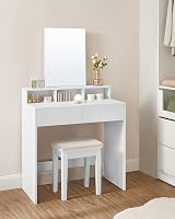 VASAGLE Dressing Table Makeup Table with Large Mirror 2 Drawers White RDT113W01 view 8