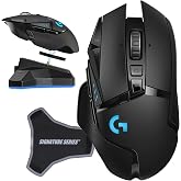 Logitech G502 Lightspeed Wireless Gaming Mouse | Hero Sensor, 25,600 DPI, 11 Programmable Buttons, Tunable Weights, Onboard Memory, PC/Mac | with Signature Series Charging Dock