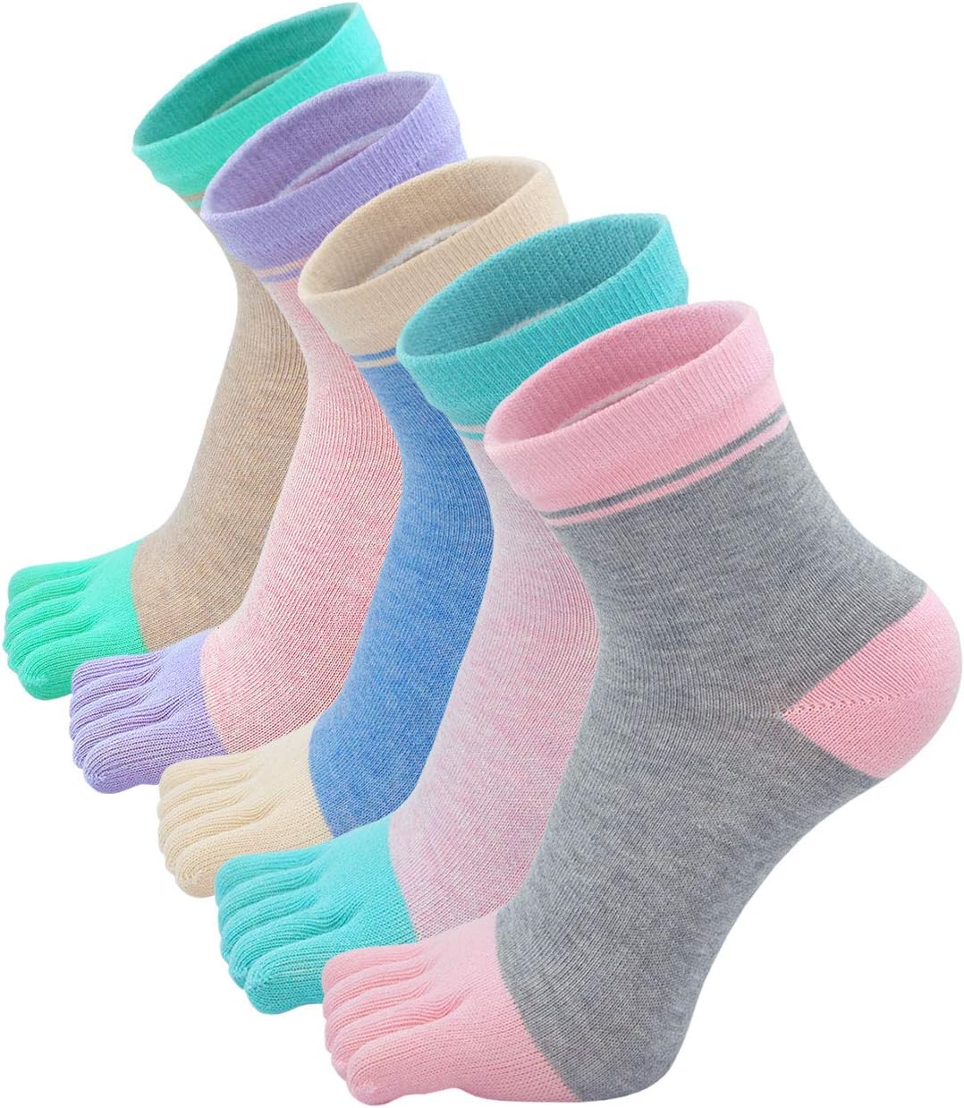 Womens Cotton Toe Socks Five Finger Socks Ladies Cute Animal Dog Cat Pattern Cartoon Socks Mini Crew Novelty Socks with Toes, Size 4-10, 4/5 pairs