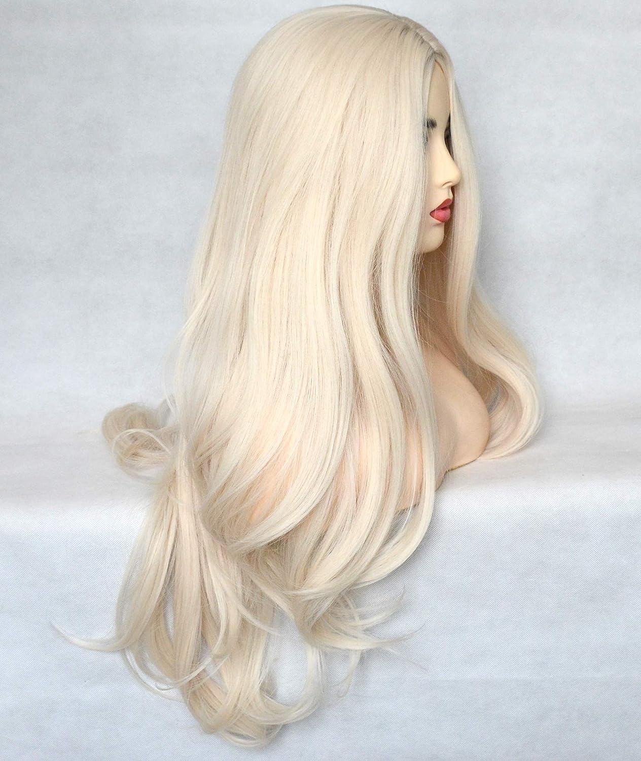 Xiweiya White Blonde Wig - Long Wavy Platinum Synthetic Hair With Heat Resistant Full Machines for Daily Cosplay and Drag Queen Women - 24 Inch