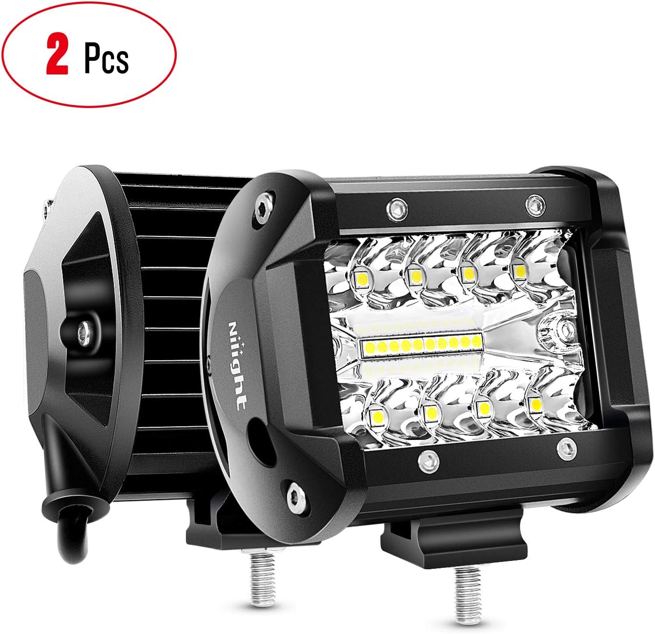 Nilight 18021F-B 2PC 4Inch Triple Row Lights 60W Flood Spot Combo 6000LM Bar Driving Boat Led Off Road Trucks, 2 Years Warranty: Automotive