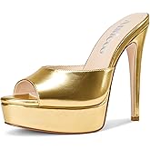 Aisicoo Womens Stiletto High Platform Heel Peep Open Toe Sandals Mules Shoes Slip-on Prom Party Dress Summer 5.3 Inches Heels
