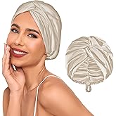 Baqzqudnl Adjustable Silk Satin Hair Bonnet for Sleeping Women, Double Layer, Silk Hair Wrap for Sleeping Women Men, Curly Natural Braid Straight Unisex - Champagne
