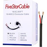 FiveStarCable 16/2 500 Ft. 2 Conductors Audio Speaker Lightning Installation High-Power Home Wiring Cable Wire (Black, 16-2 500ft)