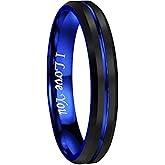 4mm 6mm 8mm 10mm Blue/Rose Gold Groove Black Matte Finish Tungsten Carbide Wedding Band Ring Engraved I Love You Size 4 To 17