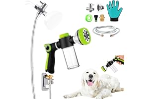 YCCOKJJ Dog Washing Hose Attachment - Dog Shower Attachment with 3-Way Diverter and 6.56FT Shower Hose, 8-in-1 Water Nozzle Soap Sprayer for Pet Bathing and Garden Nozzle, Pet Grooming Glove