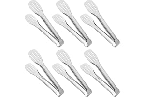 JXHAPY Serving Tong Kitchen Tongs,Buffet Tongs, Stainless Steel Food Tong Serving Tong,small tongs 6 Pack (7 Inch)
