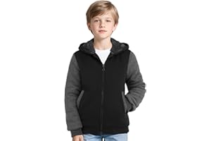 AlisOker Boys Fleece Lined Jacket Kids Winter Warm Sherpa Hoodie Jacket with Pockets Full Zip Winter Outdoor Coat