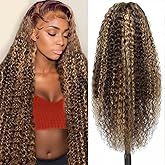 Myzebo 22 Inch Highlight Ombre Lace Front Wig Human Hair Wigs 200 Density 4/27 Deep Wave Lace Frontal Wigs 13x6 HD Lace Front
