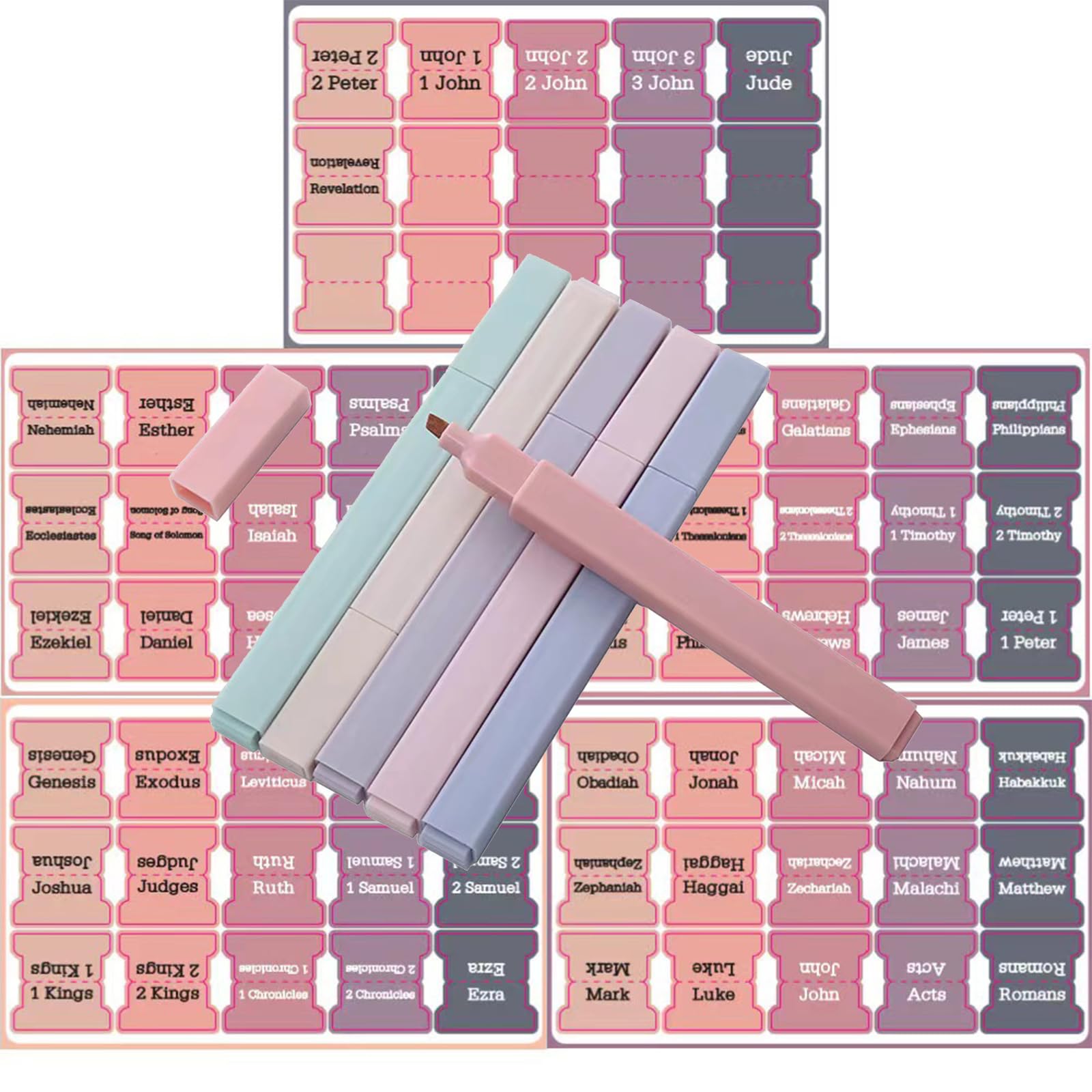 Photo 1 of 2 pack kinleed Bible Tabs Highlighter Combination, 75 Tabs 6 Packs in Variety of Colors, Aesthetic Pens, Laminated Bible Index Tabs for Women and Men, Sunset Afterglow