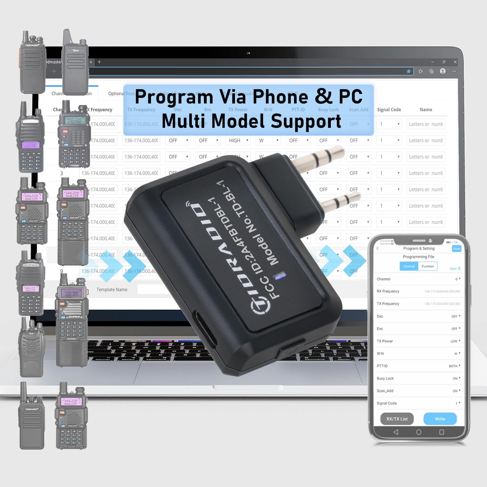 TIDRADIO Ham Radio Wireless Programmer Adapter APP and PC Programming, Support Baofeng UV-5R mini UV-5RM UV-5RH UV32 BF-88E Walkie Talkies and Multiple Models No Driver Issues Instead of Program Cable