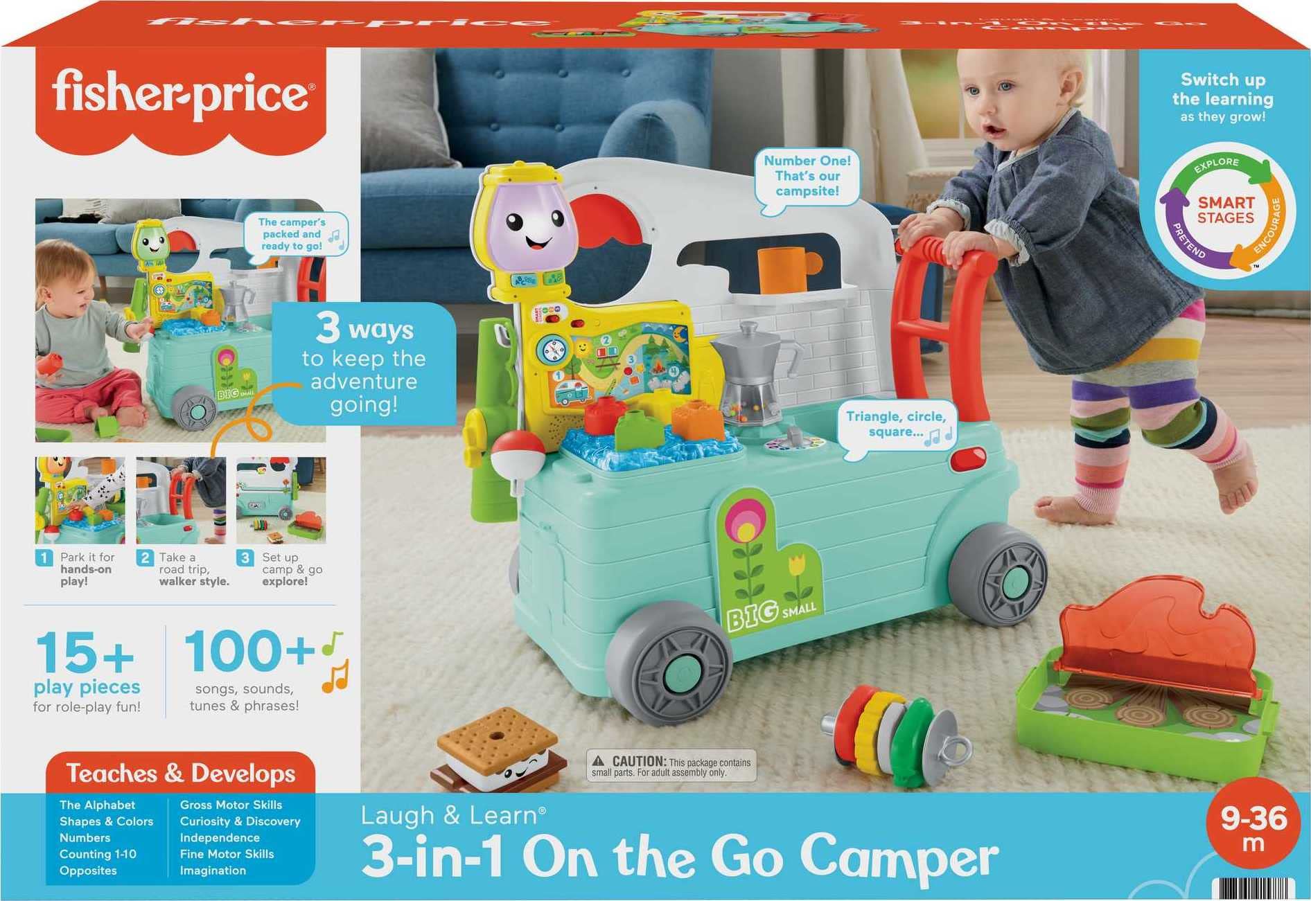 Fisher-Price Baby Learning Toy Laugh & Learn 3-in-1 On-the-Go Camper Walker & Activity Center for Toddlers Ages 9+ Months