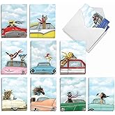 The Best Card Company Assorted Blank Greeting Card Box Set - Incl. 20 Cards + Envelopes - 10 Unique Designs - Perfect for Thank Yous, Invitations, More - Driving Divas AM9276OCB-B2x10