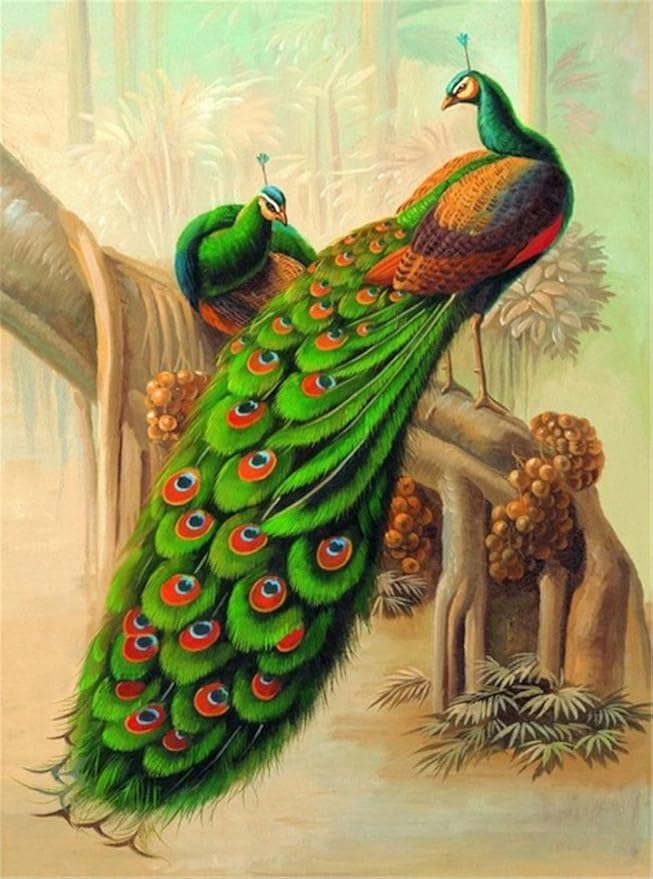 DIY Unfinished Diamond Crystal Painting Sets Handmade Craft Kits Green Peacocks