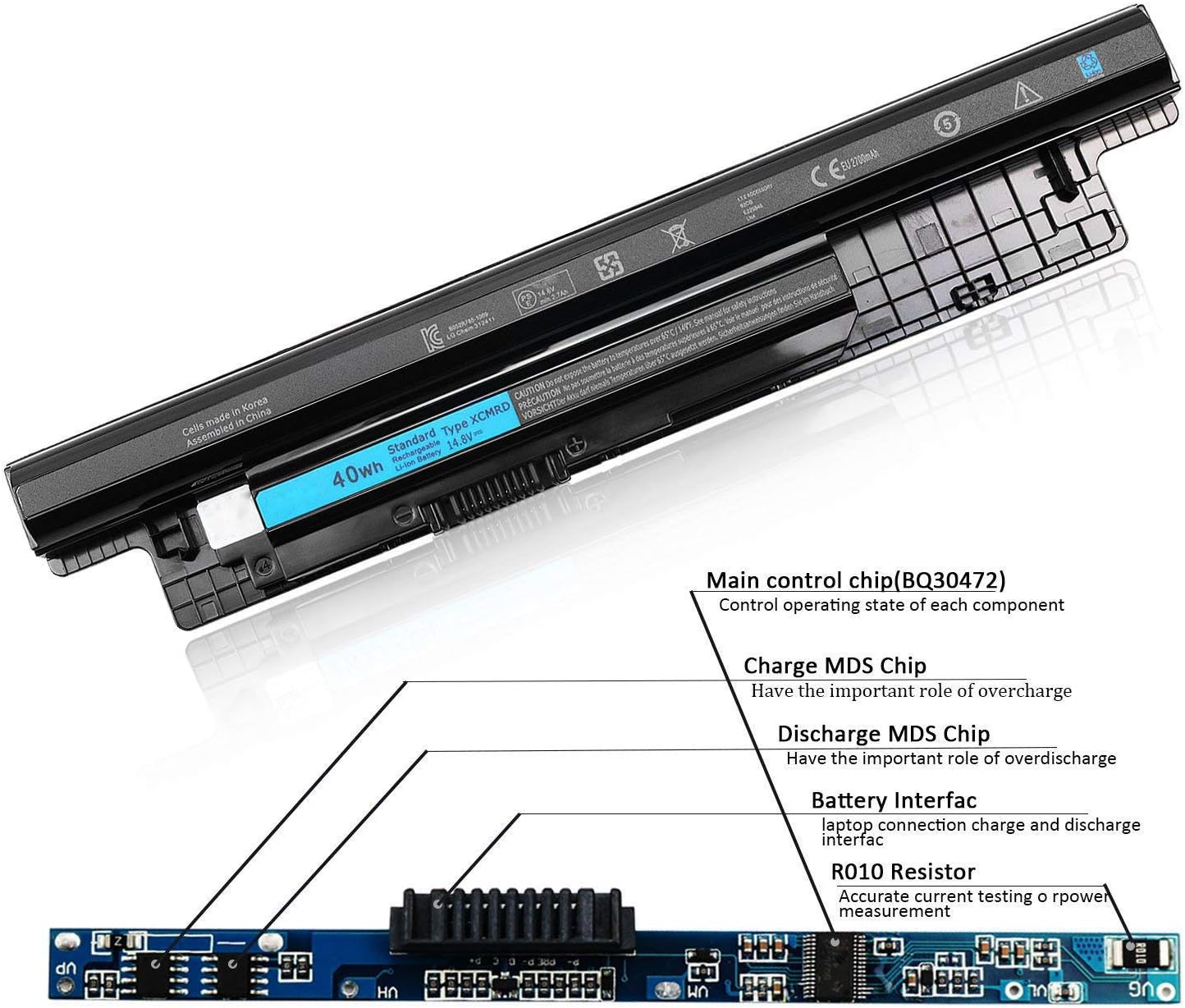 XCMRD MR90Y Laptop Battery Replacement for Dell Inspiron 15 3000 Series 15-3537 15-3542 15-3543 15-3541 15-3521 15-3531 i3531 i3542-6000bk 17 3721 3737 17R-5737 15R 5537 5521 14 3421 5421(14.8V 40Wh) - Image 3