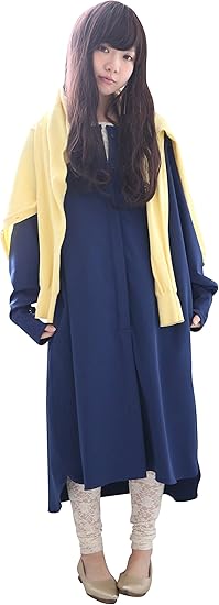 Amazon Co Jp ソマリ Somari レトロノーカラーワンピース レディース ワンピース ロング ヘンリーネック 長袖 ネイビー 2 服 ファッション小物