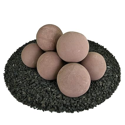 Ceramic Fire Balls Set Of 8 Modern Accessory For Indoor And Outdoor Fire Pits Or Fireplaces Brushed Concrete Look Adobe Red 5 Inch