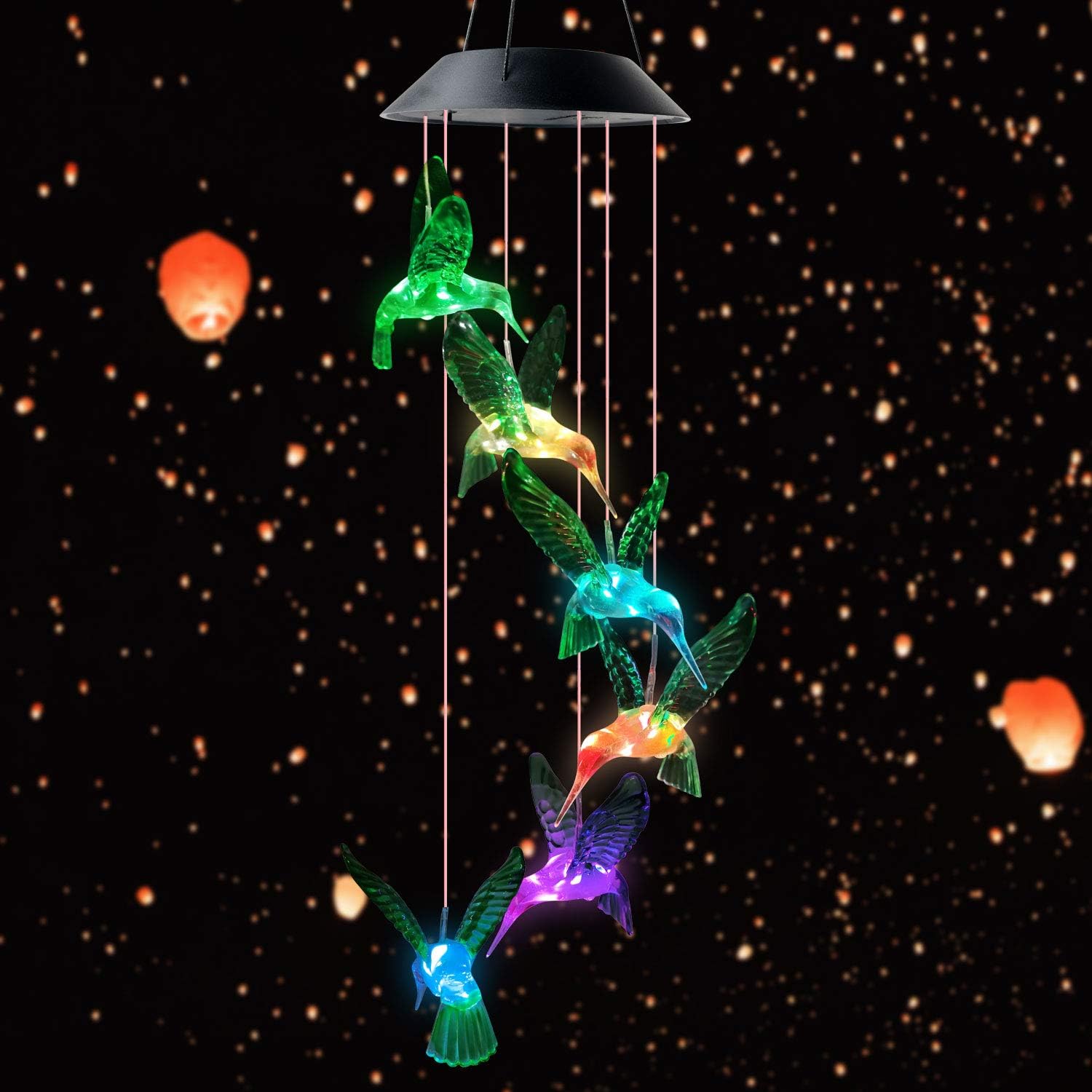 JOBOSI Hummingbird Wind Chimes Solar Wind Chimes Glow Wind Chimes Outdoor Indoor Decor Gifts for mom Hummingbird Gifts mom Gifts Thanksgiving Gift Grandma GiftsS Hook Wind Chimes Sympathy Wind Chimes : Garden & Outdoor