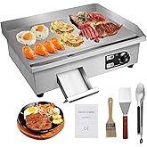 PROMOTOR 22" Electric Countertop Flat Top Griddle Grill 1600W 110V | Non-Stick, Commercial Restaurant Teppanyaki Grill, Adjustable Temperature Control 50~300℃