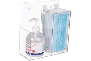 Aphbrada Acrylic Mask Dispenser & Hand Sanitizer Holder Stand Wall Mount or Countertop, Hygiene Station with 2 Compartment Clear Box Dispenser Holder for Face Masks, Gloves, Hairnets, Spray Bottle