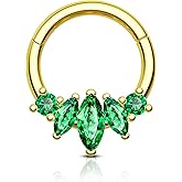 COCHARM Lotus Septum Rings 16g Dainty Septum Jewelry Emeraled CZ Daith Earrings 8mm/10mm Septum Clicker Cute Silver Septum Piercing Marquise Daith Jewelry