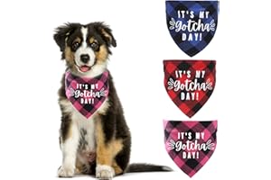 HACRAHO Plaid Dog Bandana, 3 PCS It’s My Gotcha Day Pet Scarf Adjustable Pet Birthday Bandana Scarf for Small Medium Dogs Cats Puppy, M