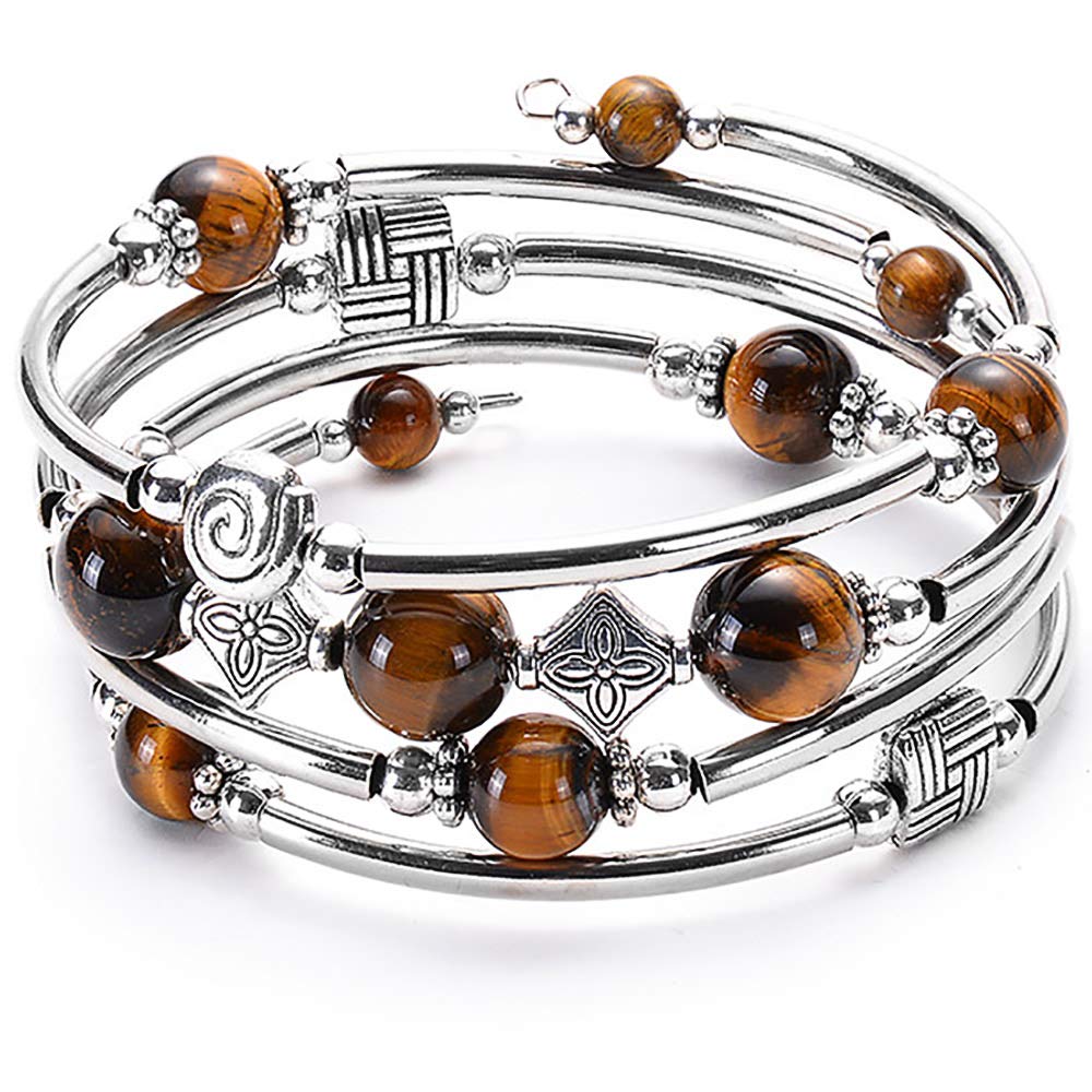 YooAi Wrap Bracelet Beaded Bracelet for Women Tiger Stone Elastic Stackable Bracelet Yellow