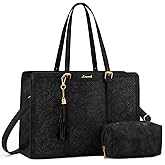 LOVEVOOK Laptop Bag for Women Vintage Leather Laptop Tote 15.6 inch Large Capacity Computer bag with Clutch Purse for Work