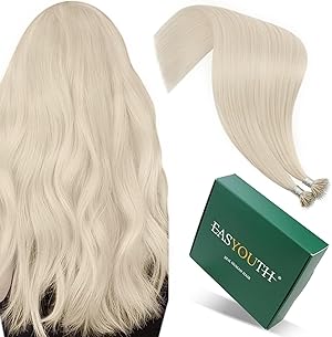 Easyouth Echthaar Extensions Nanoring Blond Nanoring Extensions Echthaar 50 cm Platinblond Nano Ring Extension Remy Menschenhaar Glätten 55 cm 50 g 50s #1000