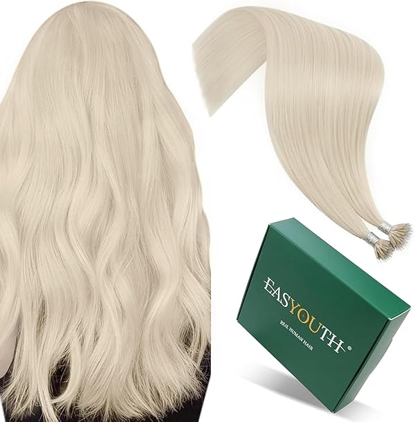 Easyouth Echthaar Extensions Nanoring Blond Nanoring Extensions Echthaar 50 cm Platinblond Nano Ring Extension Remy Menschenhaar Glätten 55 cm 50 g 50s #1000