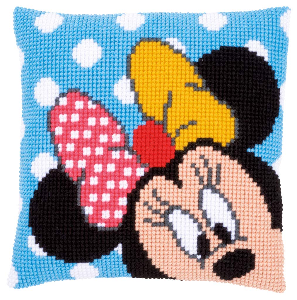 Vervaco Cross Stitch Kit: Cushion: Minnie-Peek-a-Boo, Cotton, Multi-Colour, 20 x 1 x 25 cm