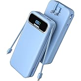 Nusyddy Portable Charger 20000mAh Fast Charging w/Built-in Wall Plug Blue | 22.5W Fast Charging, High Capacity, LED Display, Charge 5 Devices at once, TSA Approved, Compatible with iPhone/Samsung