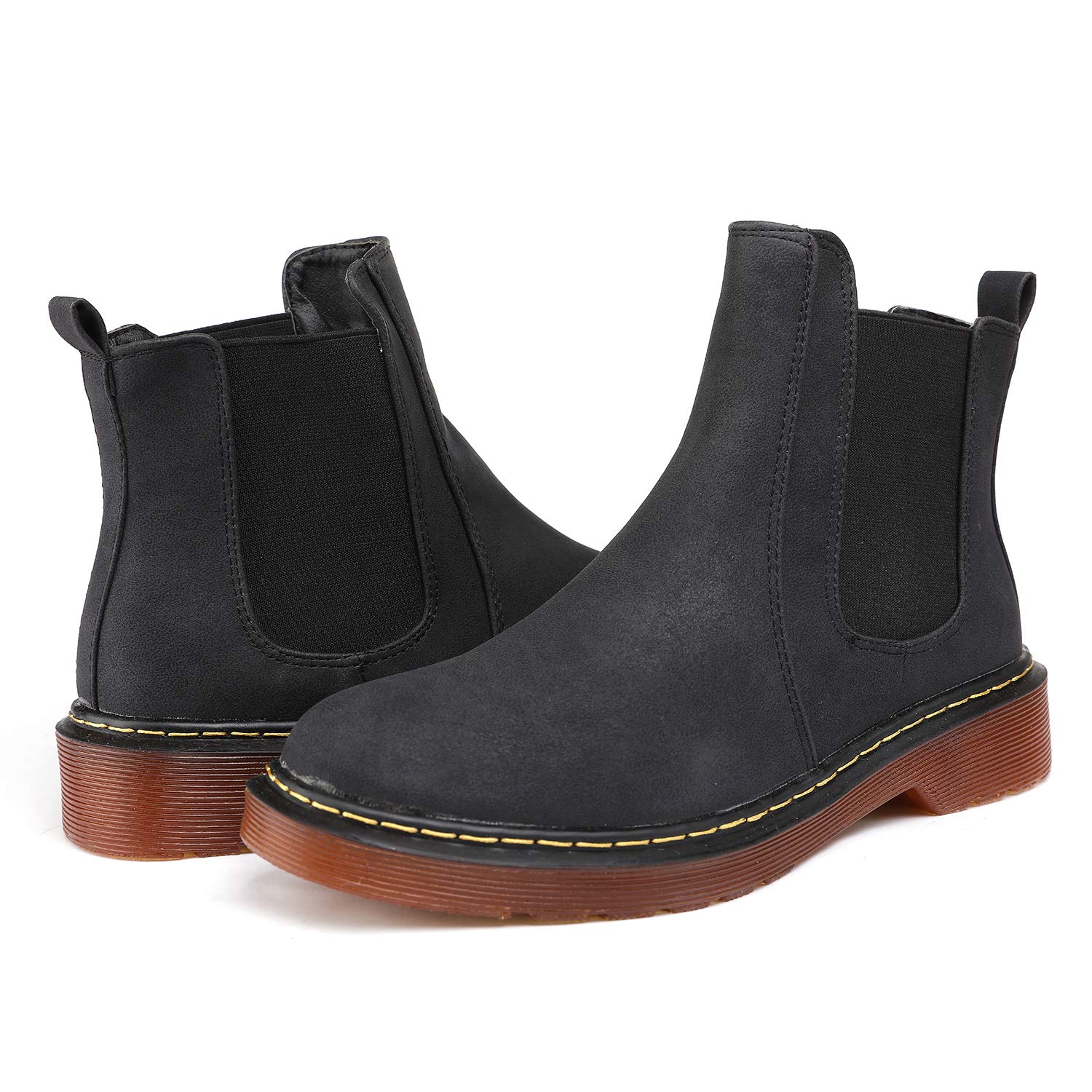 Odema Womens Leather Chelsea Boots Low Heel Elastic Slip On Ankle Bootie Black - Image 3