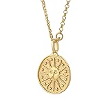 MIONZA 18K Gold Vermeil Sun Necklace, Sun Coin