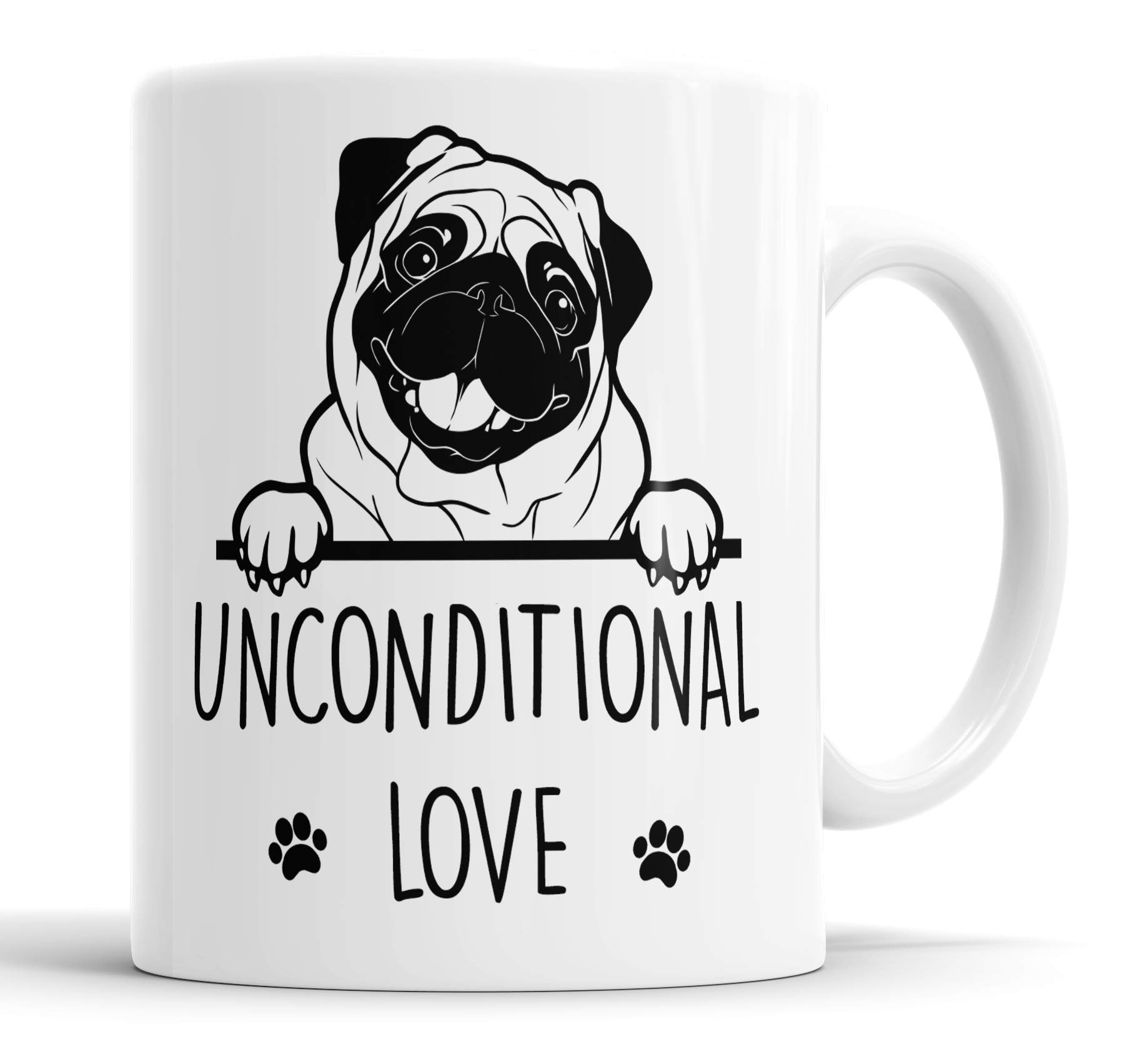 Faithful Prints Pug Unconditional Love Mug Pet Present Pug Dog Mum Dad Friend Joke Funny Gift Cup Birthday Christmas, Ceramic Mug