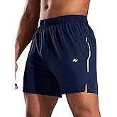 MIER Mens 5 Inch Athletic Running Shorts Quick Dry Lightweight Workout Gym Training Active Reflective Shorts,3 Zipper Pockets