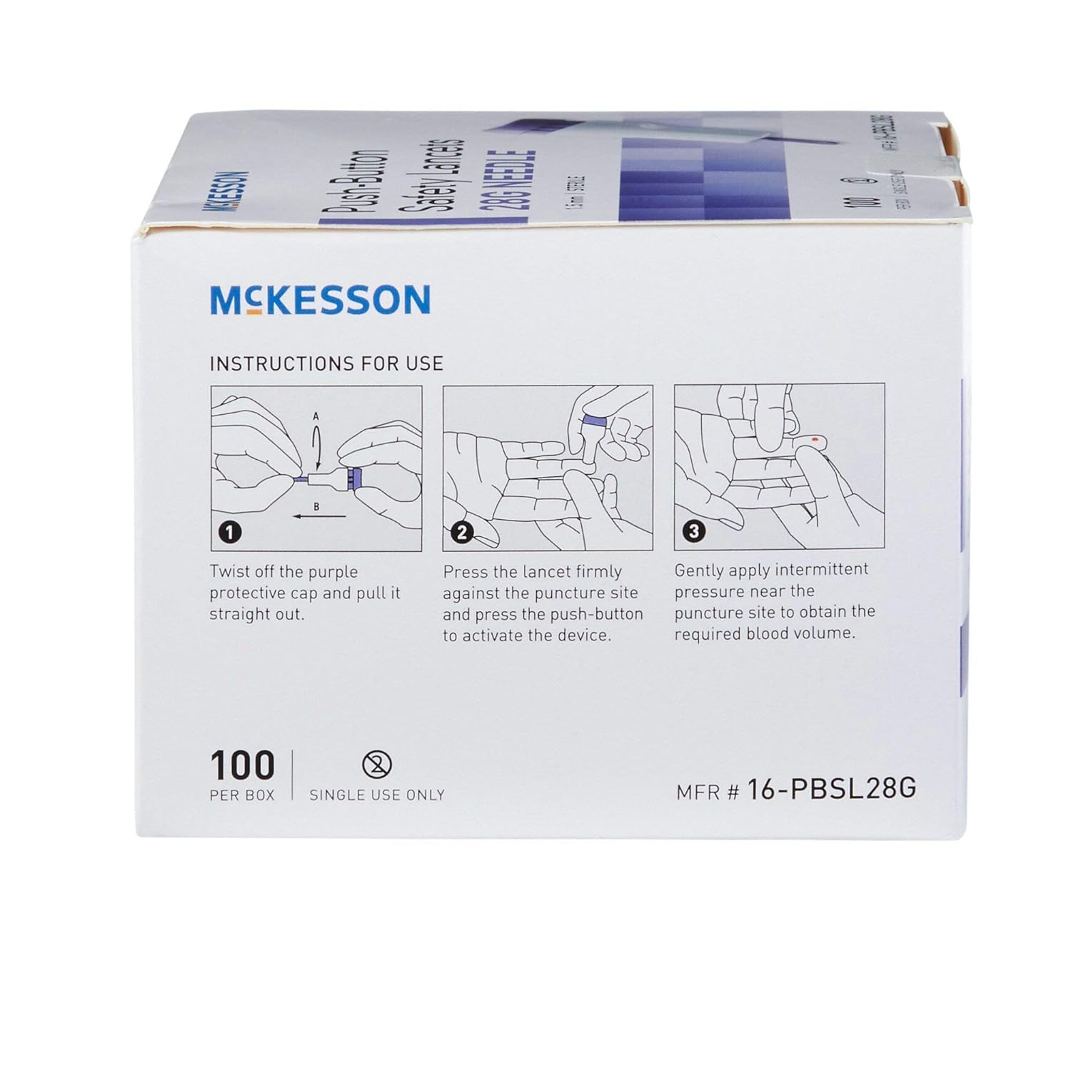 McKesson Lancet Push Button 28 Gauge 1.5 mm Depth 1 Box(s), 100 /Box: Industrial & Scientific