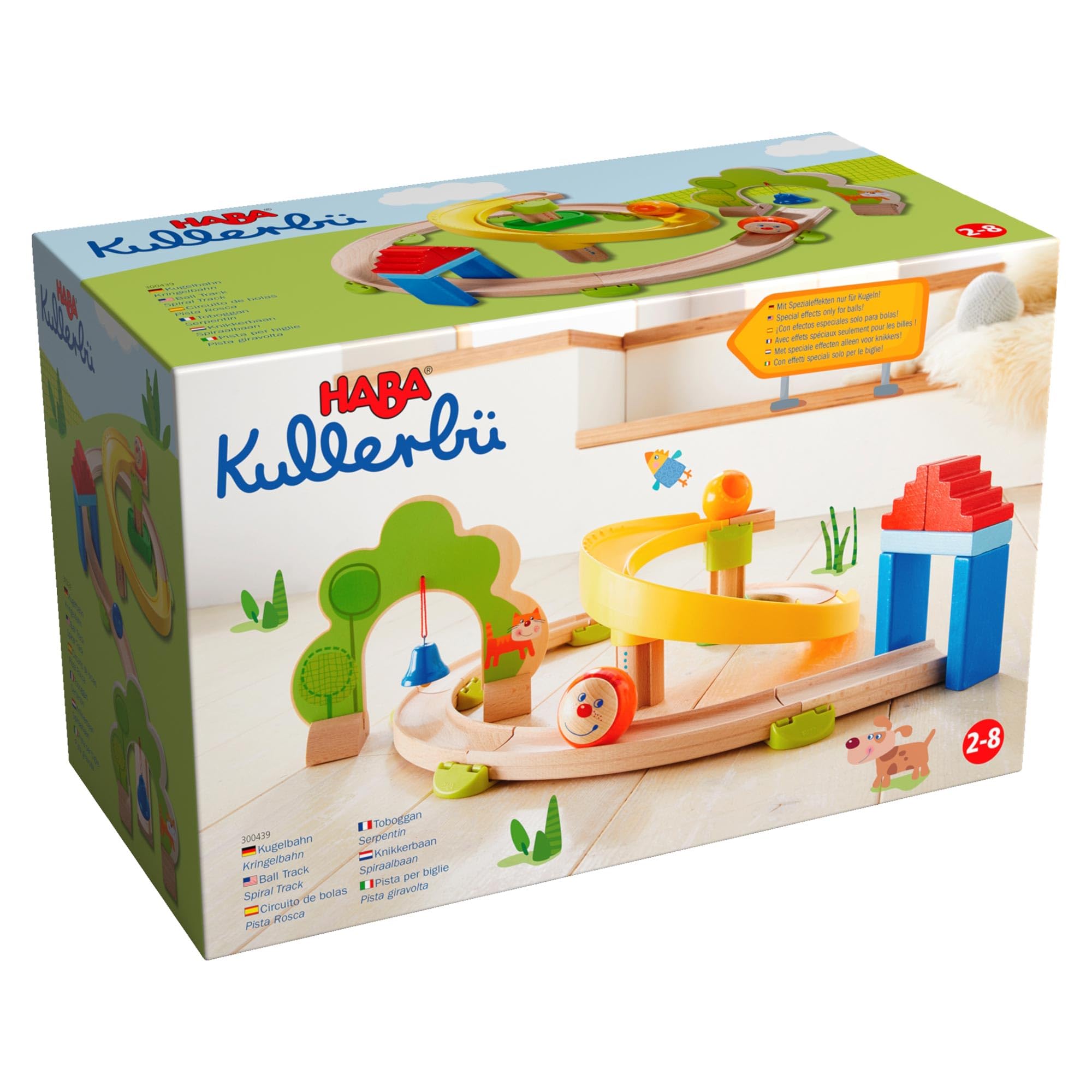 HABA Kullerbu Spiral Track - 26 Piece Wood & Plastic Ball Track Set with Crazy Curves & Bell Age 2+