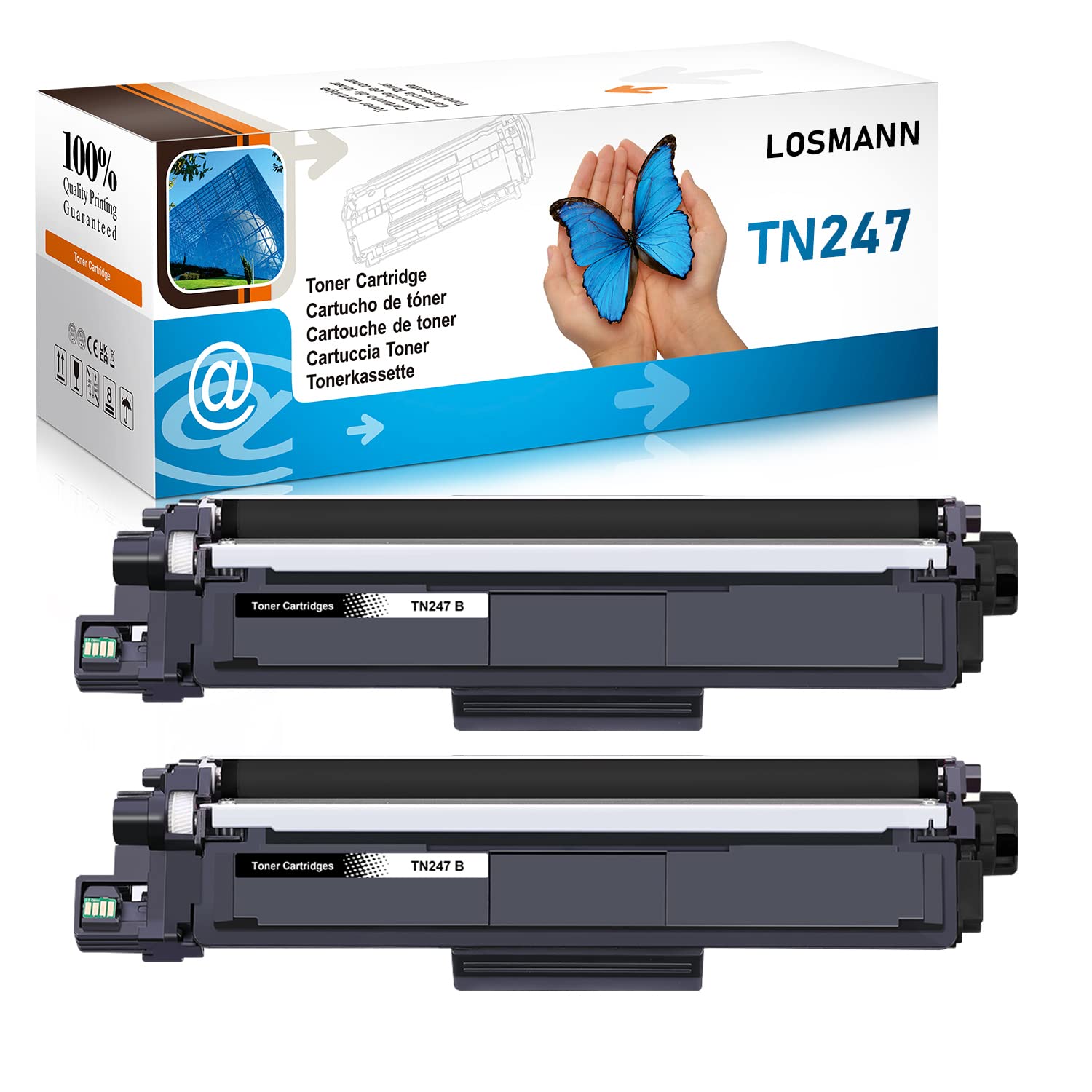 LOSMANN 2x Black Toner Compatible for Brother TN247 TN243 for Brother MFC-L3770CDW MFC-L3750CDW HL-L3230CDW HL-L3210CW MFC-L3710CW DCP-L3550CDW MFC-L3730CDN DCP-L3510CDW HL-L3270CDW DCP-L3517CDW