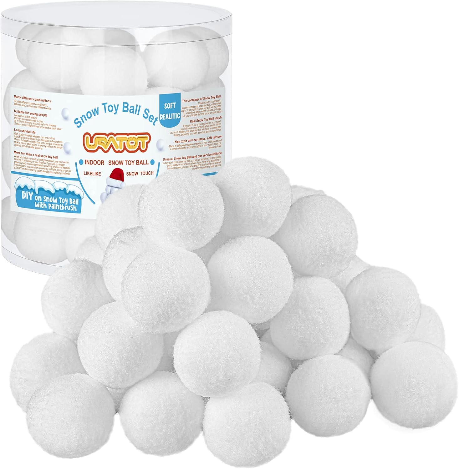 Artificial Snow - URATOT 40 Pack Indoor Snow Fight Ball Set Fake Snow Fight Ball Soft and Realistic with Boxes for Winter Games